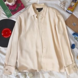 Classiques for Nordstrom Silk Button Down Blouse Ivory Pearl Women's Medium